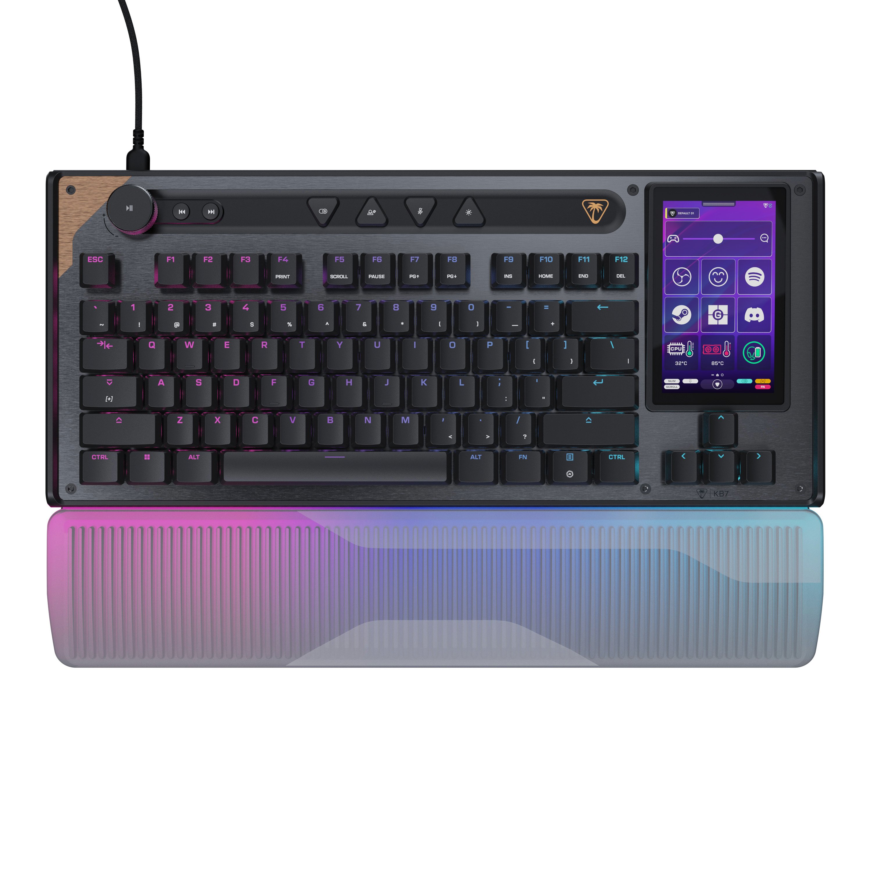 Certaines touches sont décalées sur le KB7, au profil d'un écran tactile. ©Turtle Beach