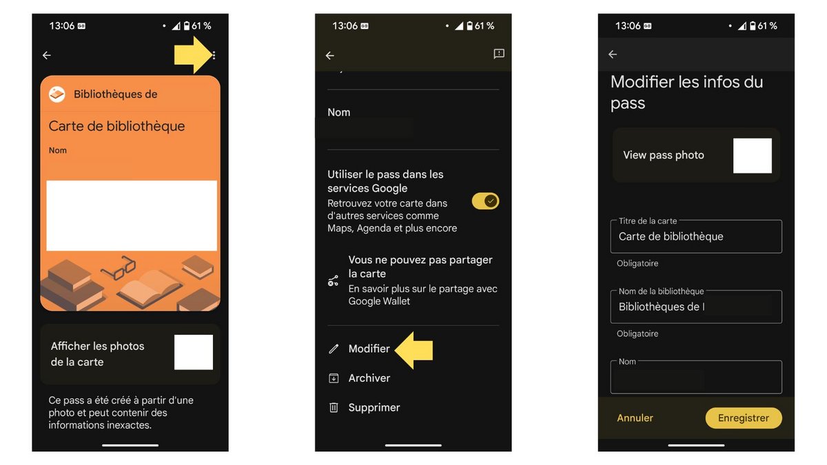 Modifiez vos documents personnalisés dans Google Wallet. ©Google