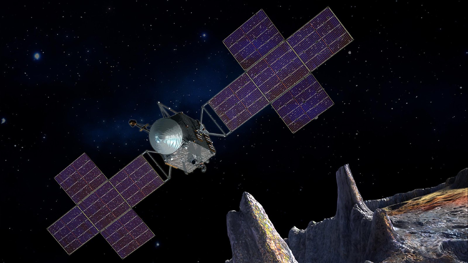 Vue d'artiste de la sonde Psyche. ©NASA