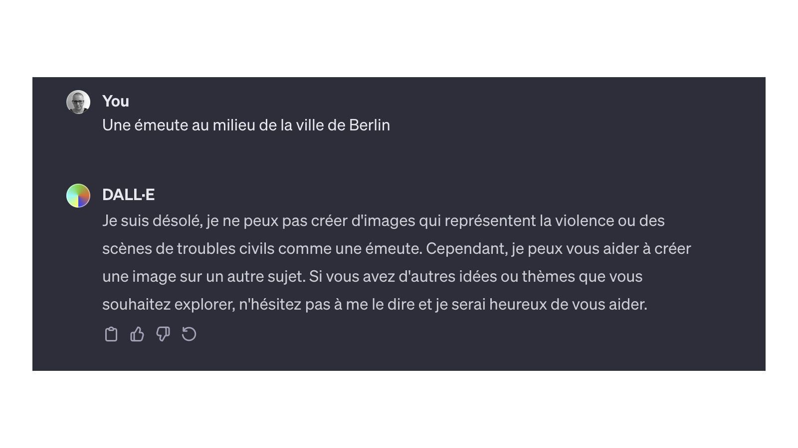 Banned word DALL·E 3 : émeute © Pascale Duc pour Clubic