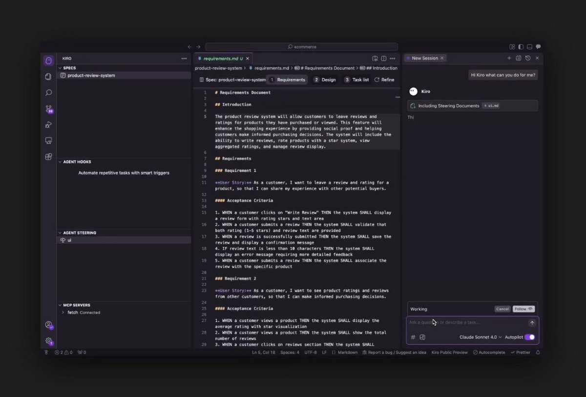Par défaut, Kiro demande une autorisation avant d'agir, ce qu'Amazon précise dans sa déclaration. Mais l'outil opère avec les droits de l'utilisateur qui l'active, et cet ingénieur n'avait pas besoin d'une validation par un second collègue, contrairement à la procédure habituelle en vigueur chez AWS - ©Kiro