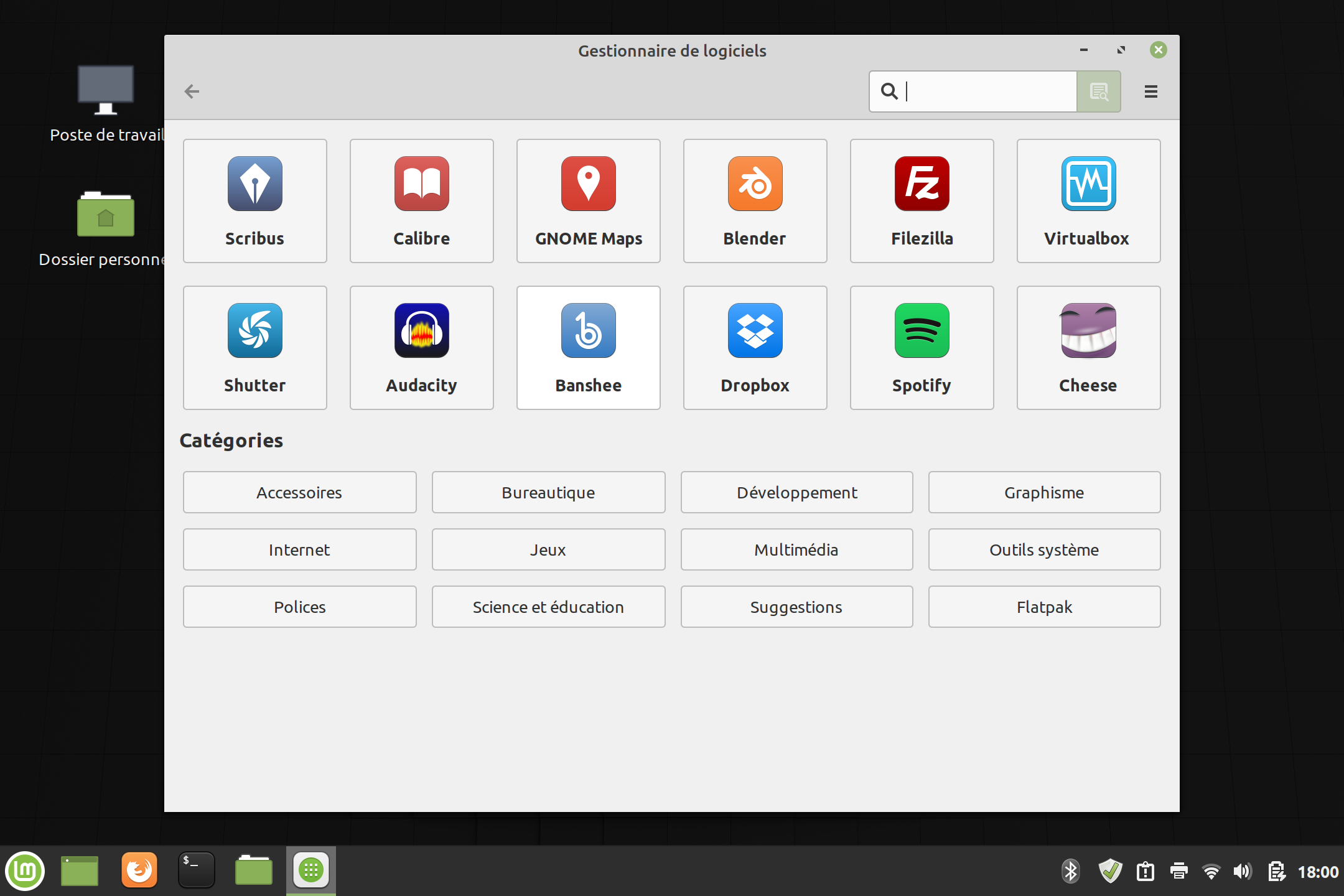 Le gestionnaire de logiciels de Linux Mint affiche une sélection facile d'applications organisées par catégorie.