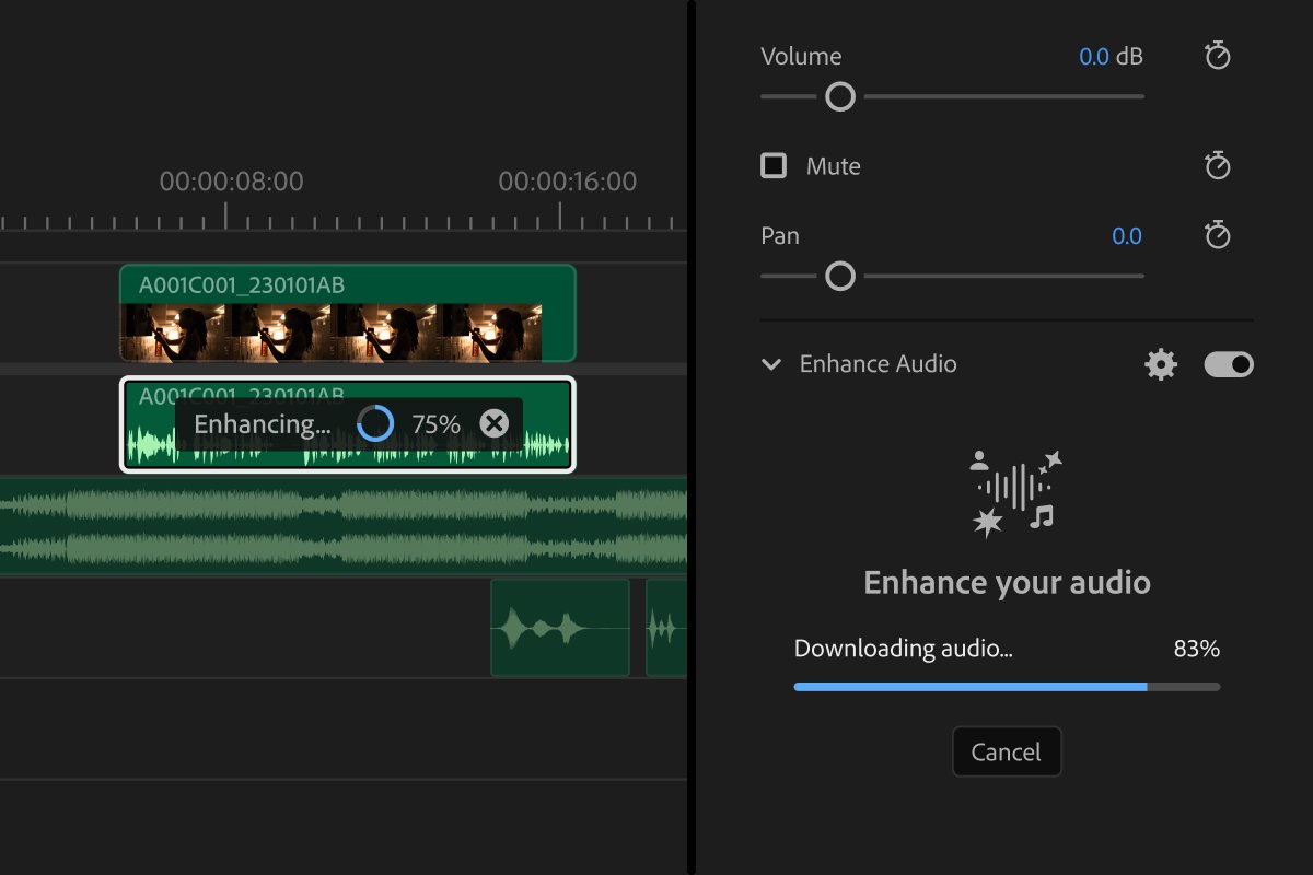 Enhance Audio permet d’ajuster séparément dialogues, musique, ambiances et effets. ©Adobe