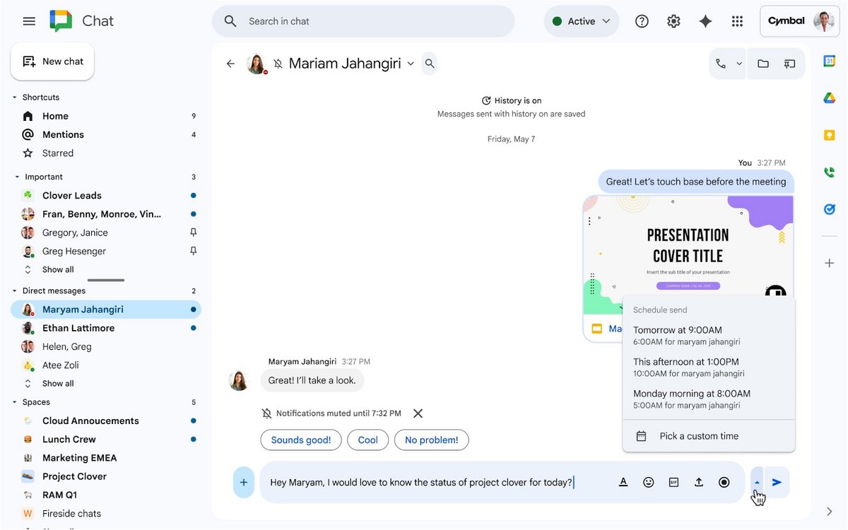 La planification des messages débarque enfin dans Google Chat. ©Google