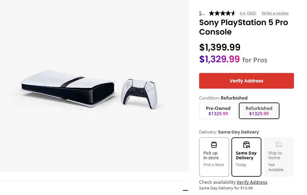 Vous ne rêvez pas, il s'agit bien d'une PS5 Pro affichée à 1 399 dollars chez Gamestop. ©Capture d'écran Gamestop