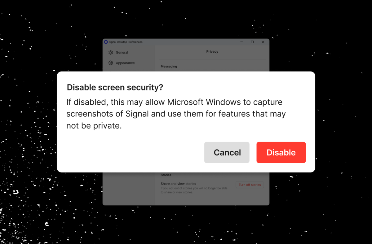 La notification à la désactivation du blocage de Microsoft Recall ©Signal