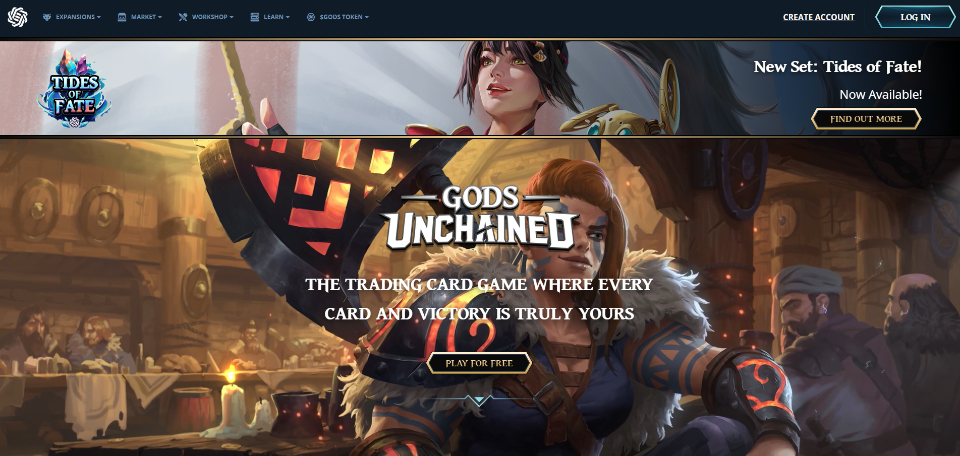 Page d'accueil du site Gods Unchained © Immutable