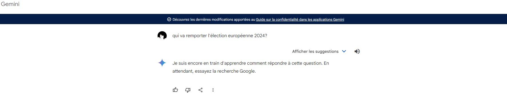 Un exemple de réponse qui laisse supposer que Gemini est un peu... sans voix, pour le moment © Mélina Loupia pour Clubic