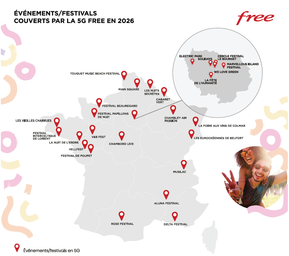 Les festivals de musique qui seront spécialement couverts par l'opérateur cet été.©Free