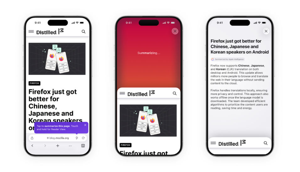 Si vous n'avez pas le temps de tout lire, vous pouvez désormais secouer votre iPhone pour obtenir un résumé généré par IA dans Firefox. © Mozilla