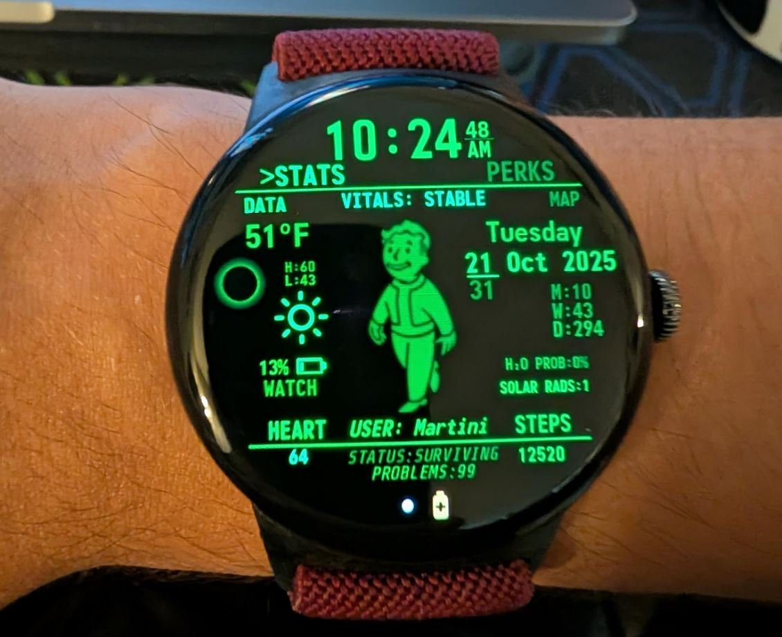 Un utilisateur a mis au point un cadran Pip-Boy pour Pixel Watch 4, à temps pour le Fallout Day. ©Reddit / Neo4114