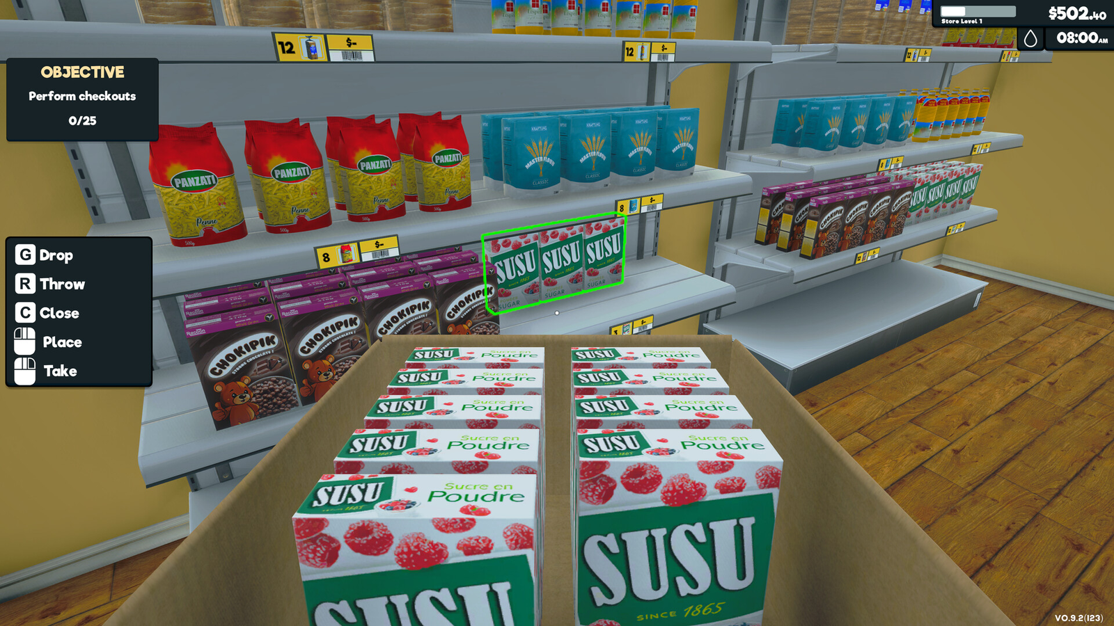 Supermarket Simulator vous place à la gestion des rayons d’un magasin. Vous devez remplir les étagères avec les produits tout en préparant les commandes nécessaires à votre commerce. © Nokta Games
