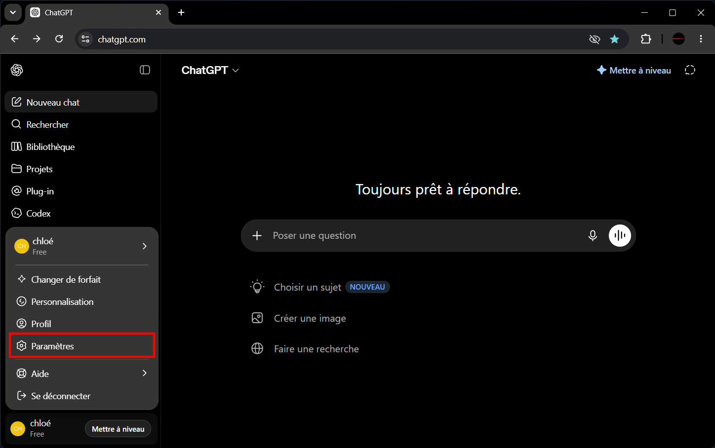 Accédez aux paramètres de ChatGPT. © Clubic
