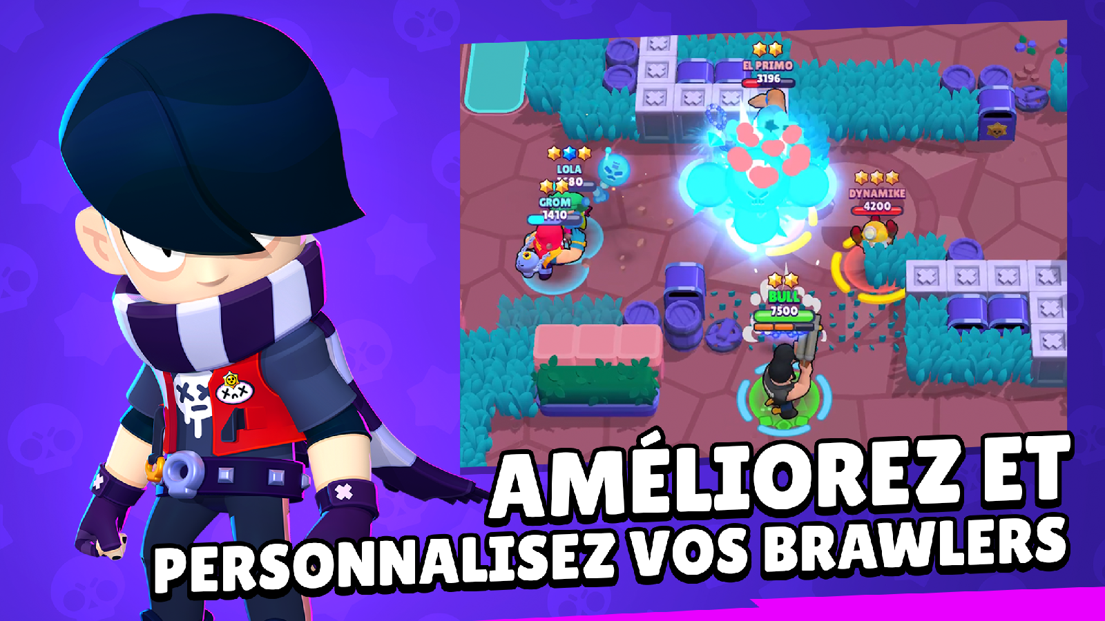 Brawl Stars est un jeu mobile de combat multijoueur avec des parties courtes, plusieurs modes de jeu, des personnages aux capacités variées et des achats intégrés. © Supercell