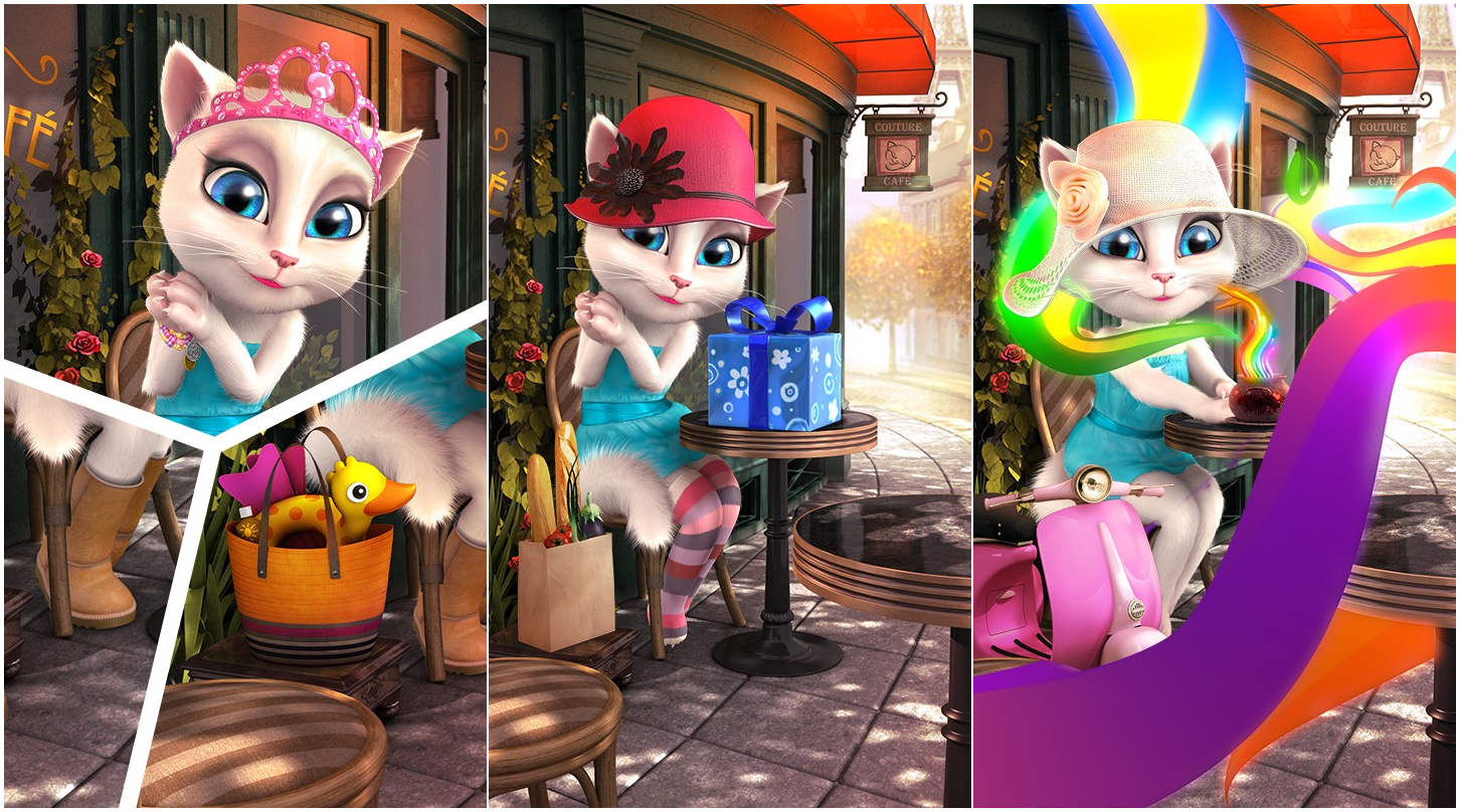 Personnalisez Talking Angela avec de nombreux styles et accessoires pour créer une star à votre image. © Outfit7 Limited