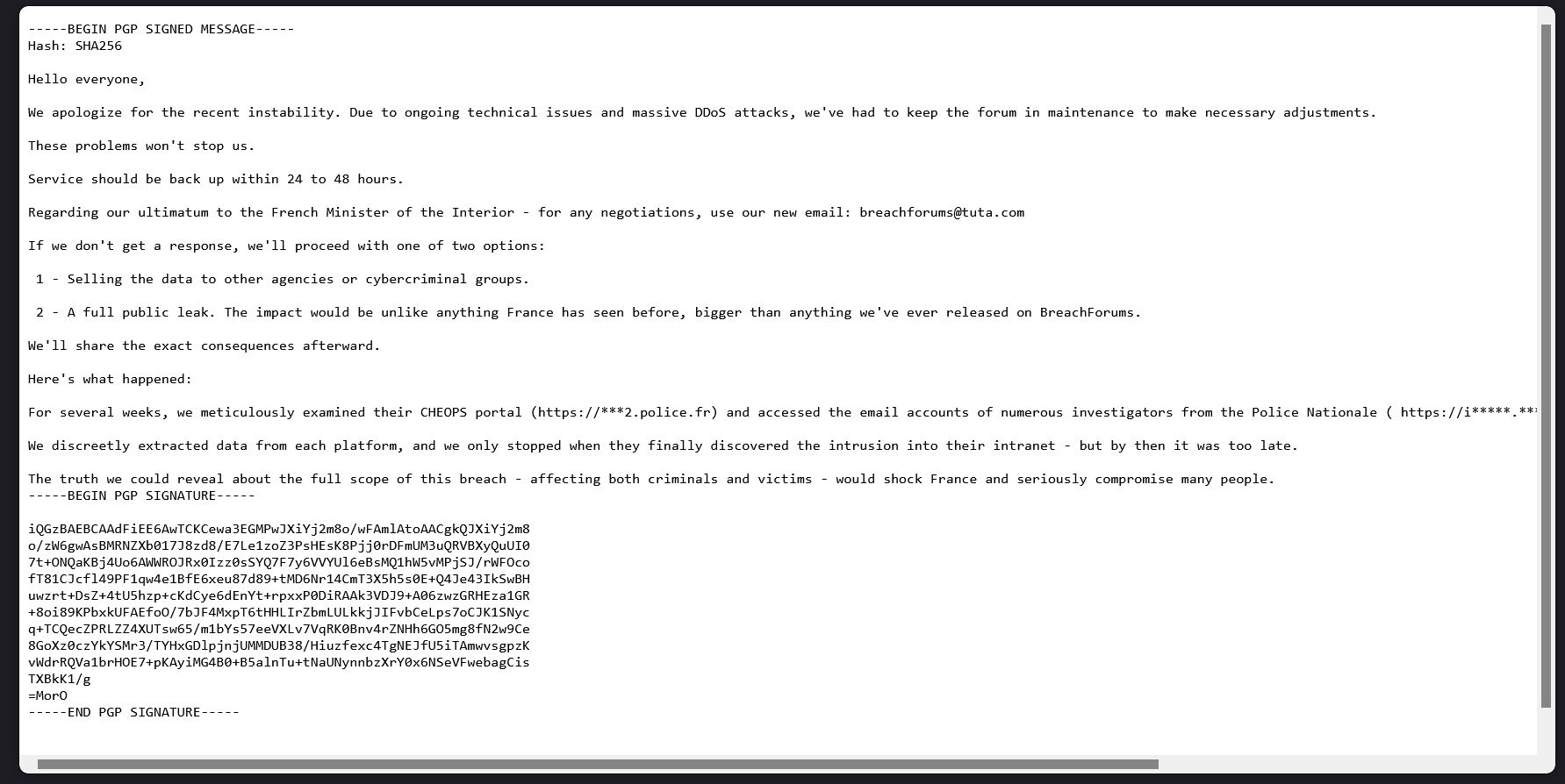 Le message publié sur BreachForums laisse peu de place au doute. © Clubic