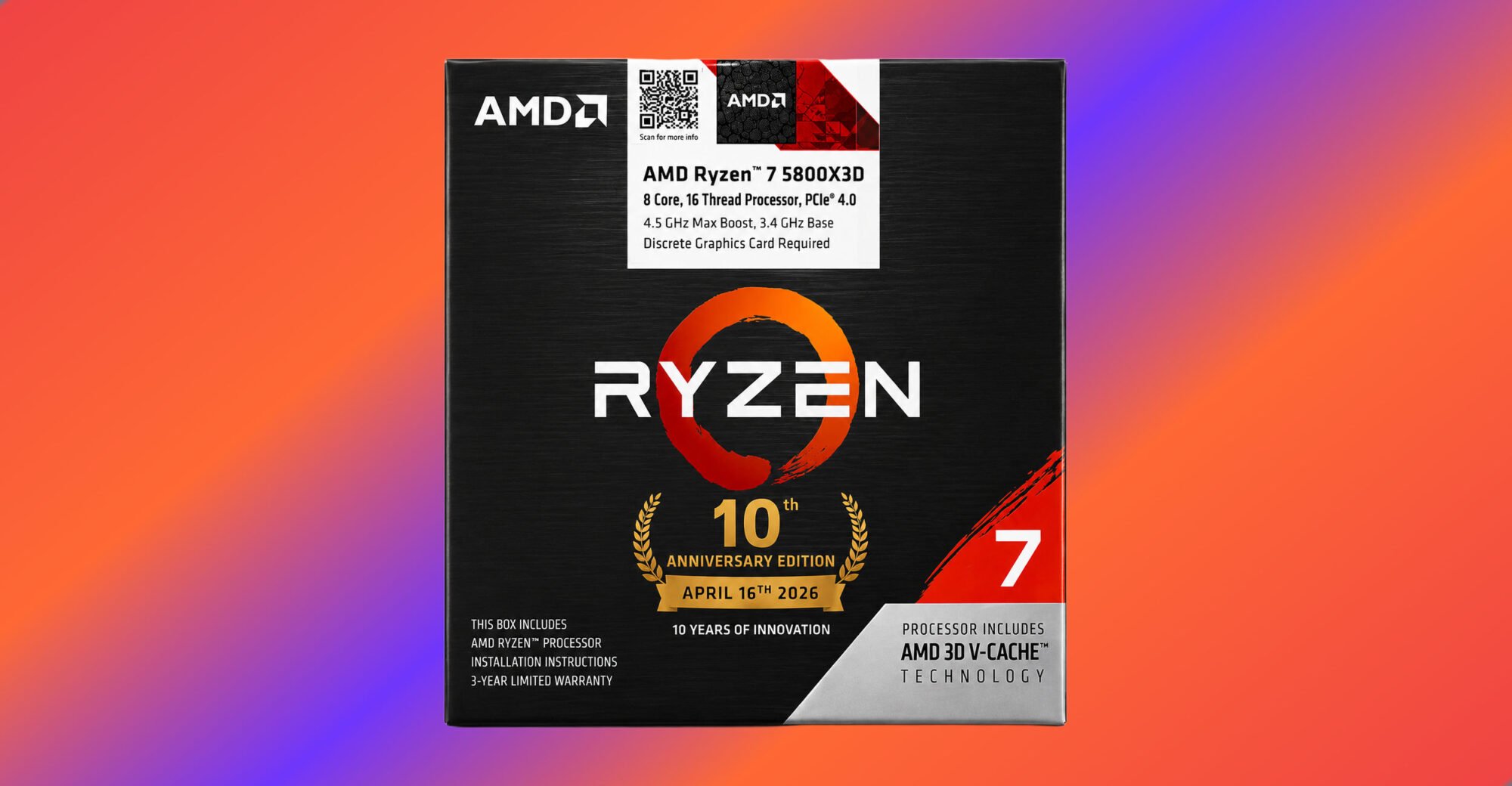 Le Ryzen 7 5800X3D revient dans une édition 10ᵉ anniversaire. ©VideoCardz