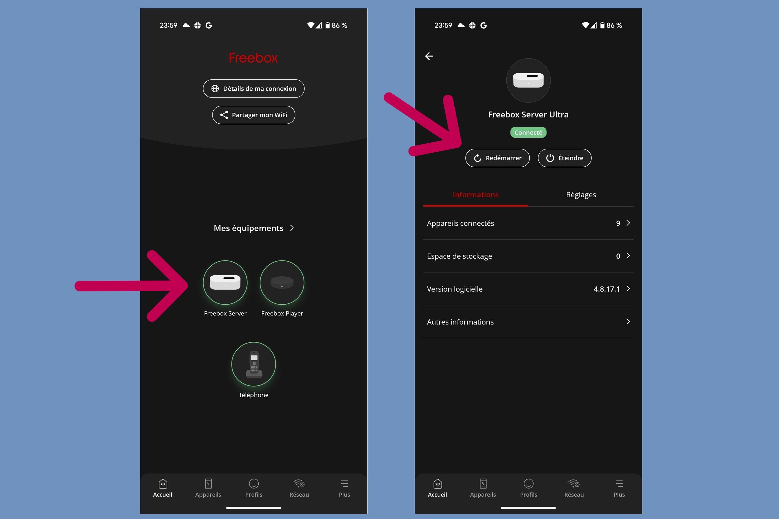 Redémarrer sa Freebox depuis l'application Freebox Connect © Alexandre Boero / Clubic