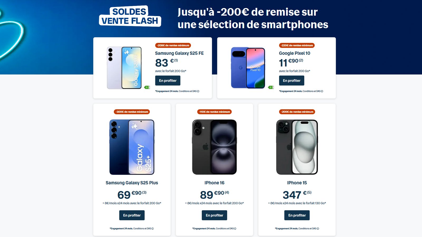 Avec plus de 200 € de remise, ces offres permettent d’accéder aux meilleurs smartphones Apple, Samsung ou Google à prix réduit. ©Bouygues Telecom
