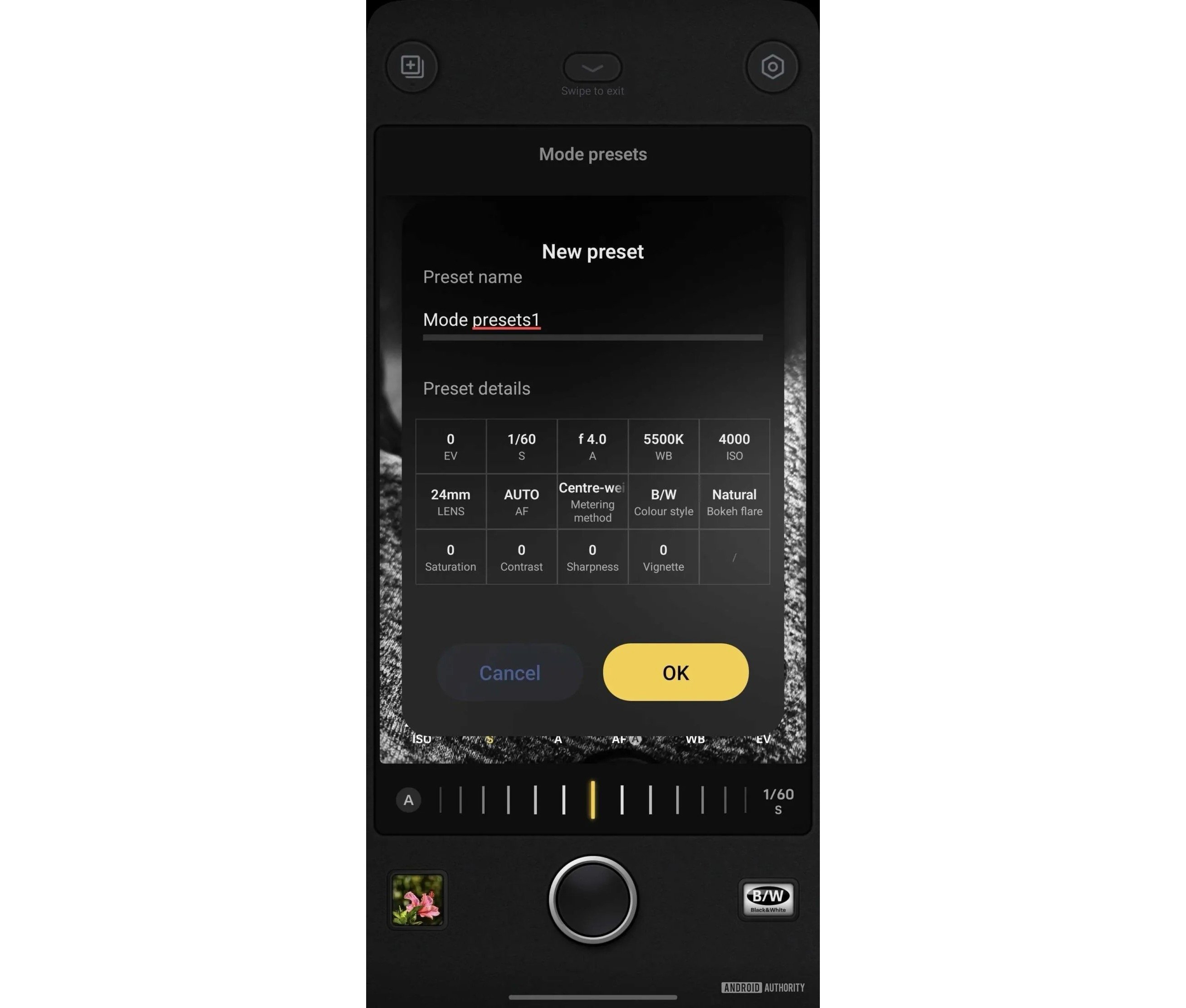 Exemple d'un preset photo personnalisable enregistré sur un smartphone concurrent, le vivo X300. © Android Authority