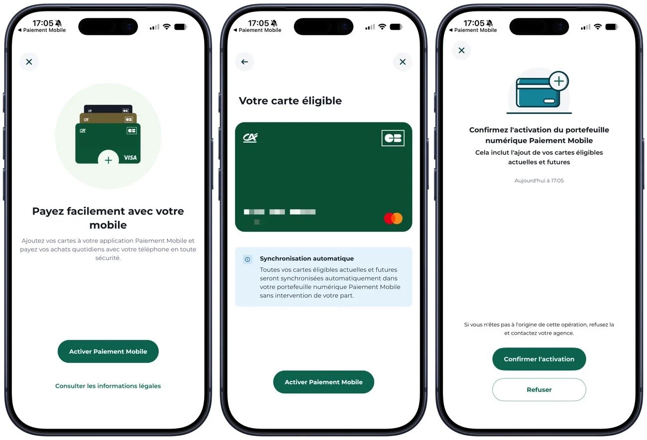 L'interface de l'app Paiement mobile du Crédit Agricole ©MacGeneration