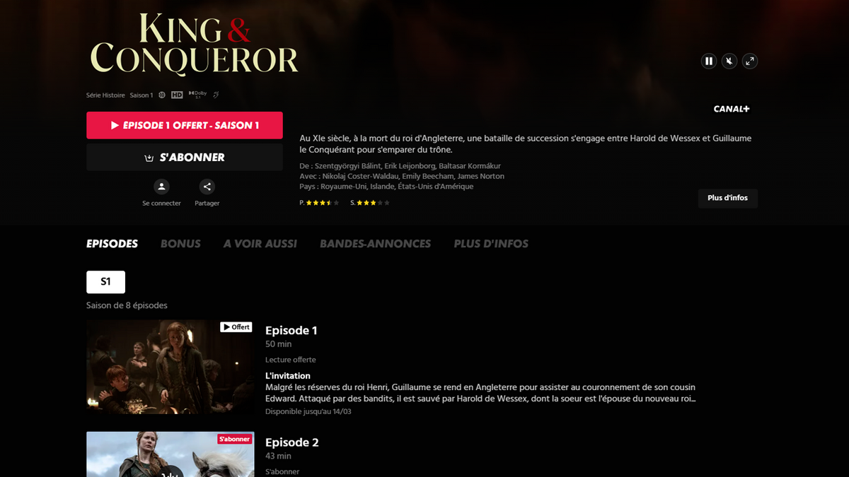 La série King & Conqueror s'impose comme une fresque historique ambitieuse autour de Guillaume le Conquérant et Harold Godwinson. ©Canal