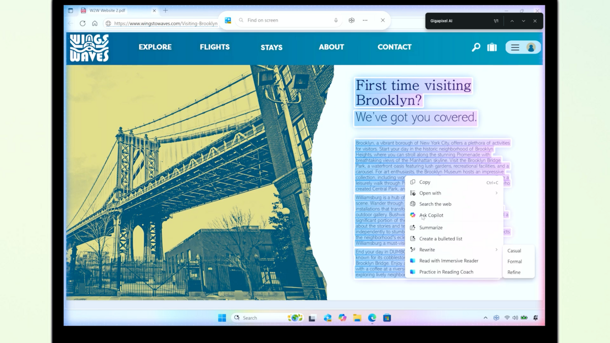 Click to Do détecte automatiquement le texte à l’écran et propose des actions immédiates comme résumer, reformuler, lire à voix haute ou extraire des éléments. © Microsoft