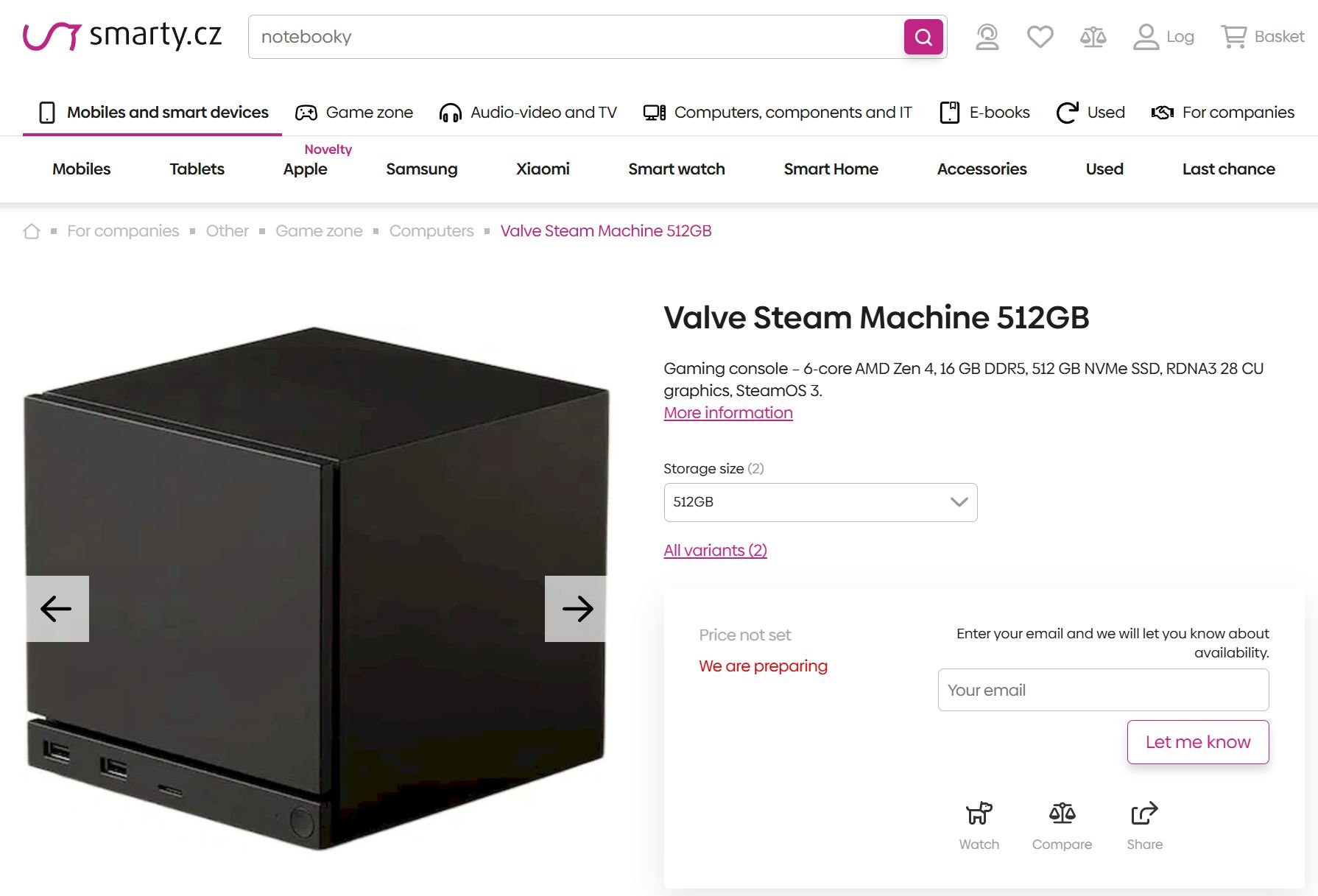 Listing de la Steam Machine sur le site tchèque. © Videocardz