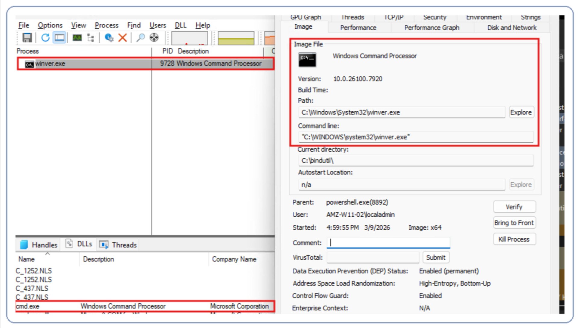 Un utilisateur ou un processus lance winver.exe. © Bitdefender