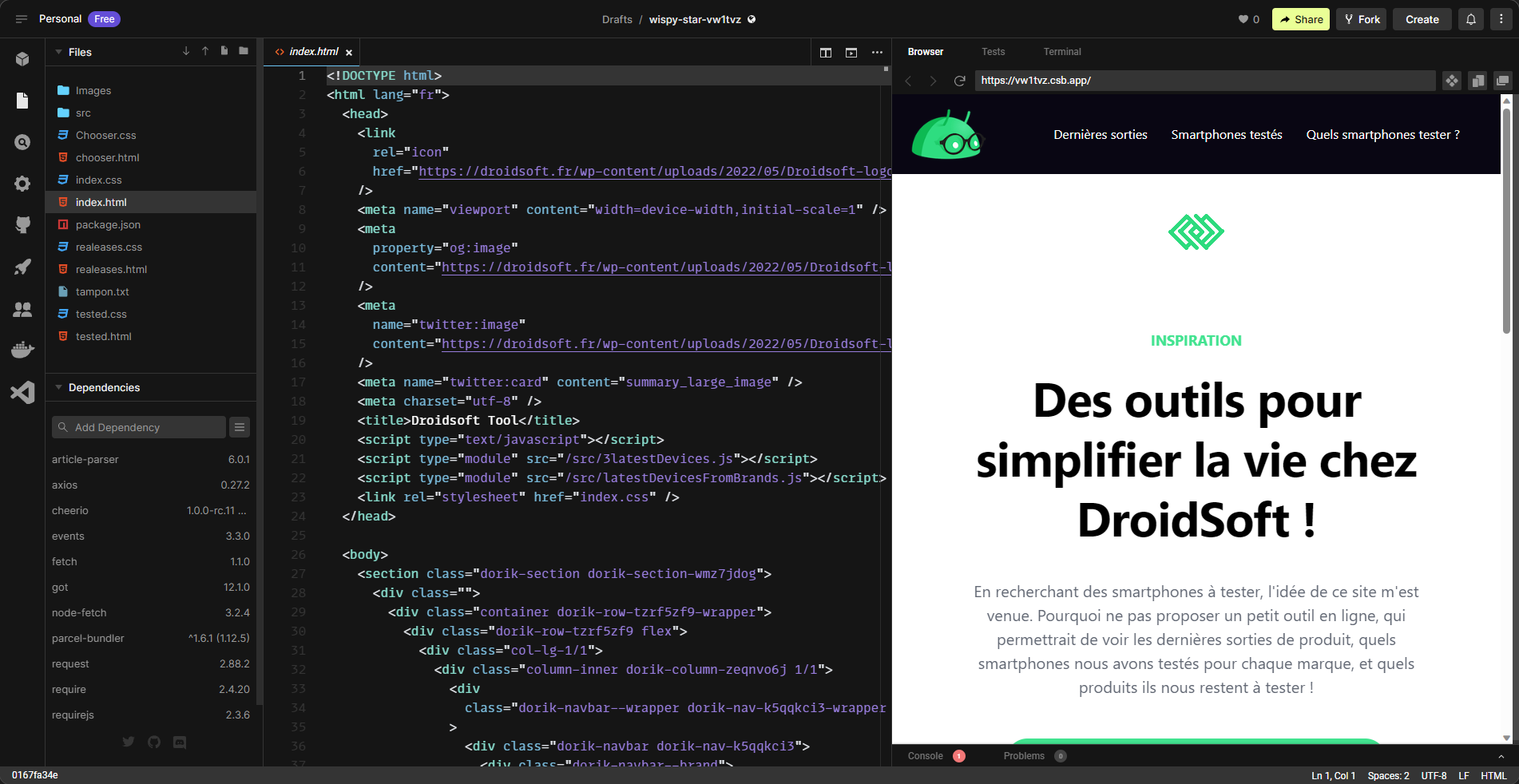 CodeSandBox Screen