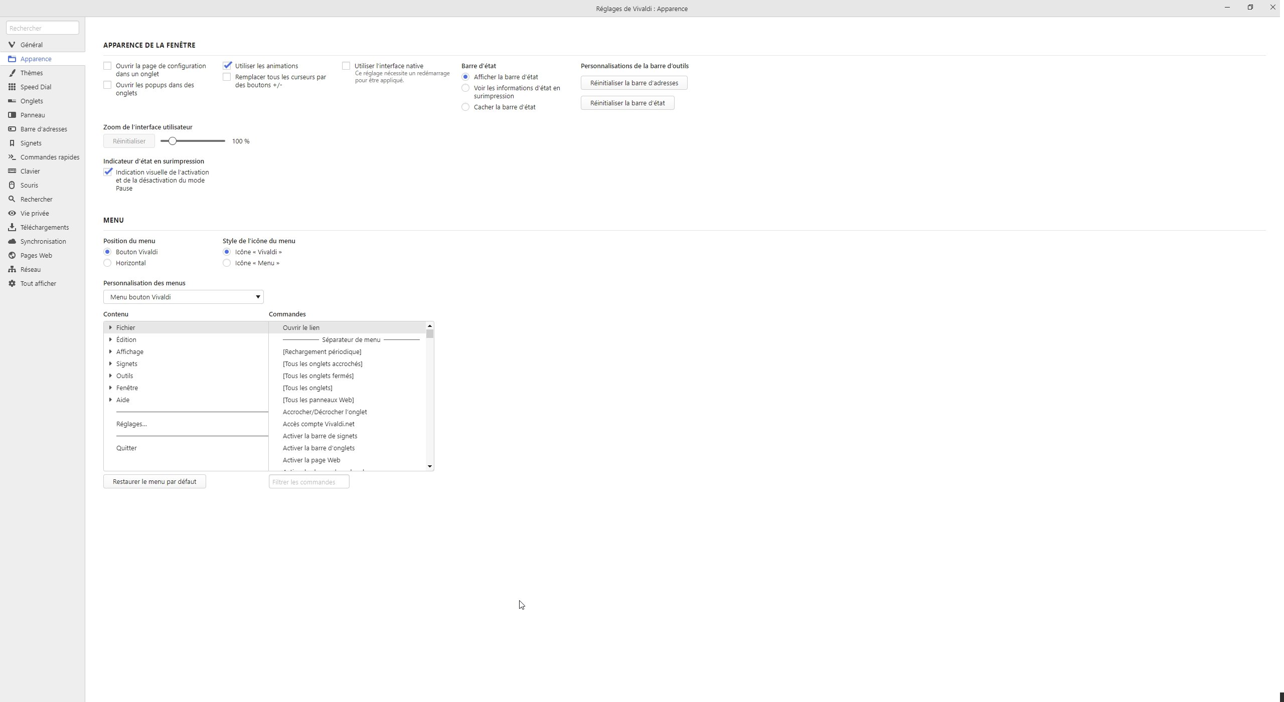 Menus Vivaldi