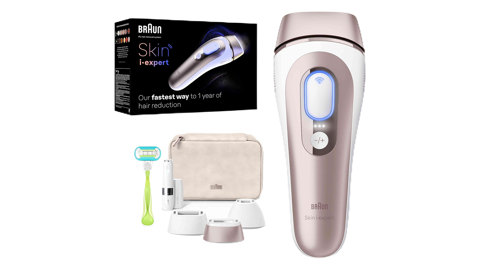 Le Braun Skin i·expert avec tous les accessoires livrés dans le coffret