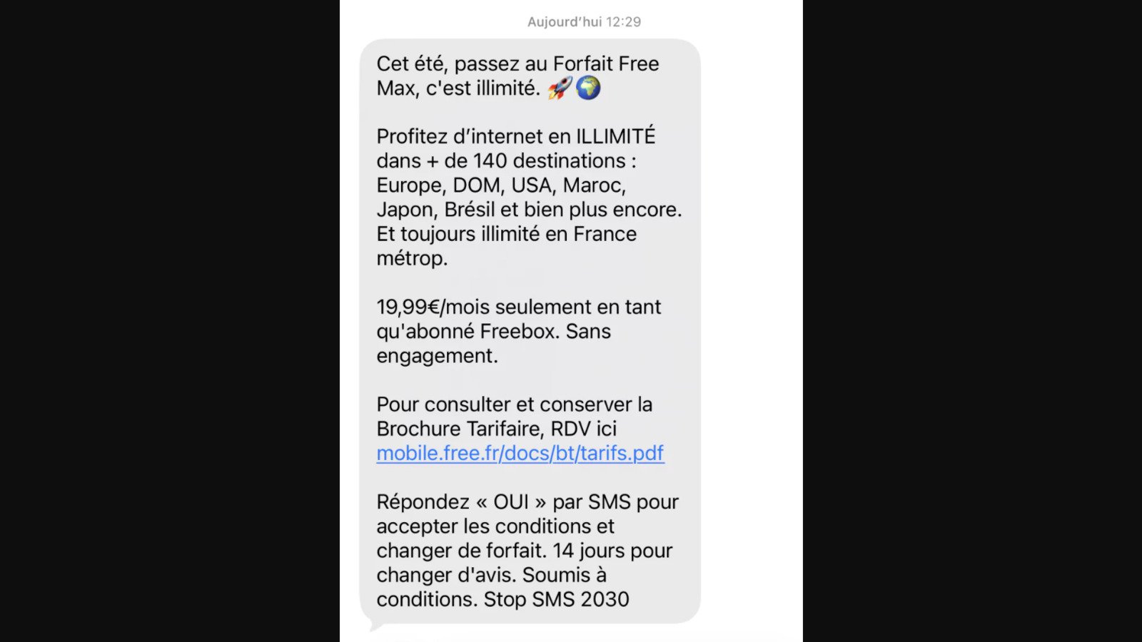 Le fameux SMS envoyé par Free. © Univers Freebox