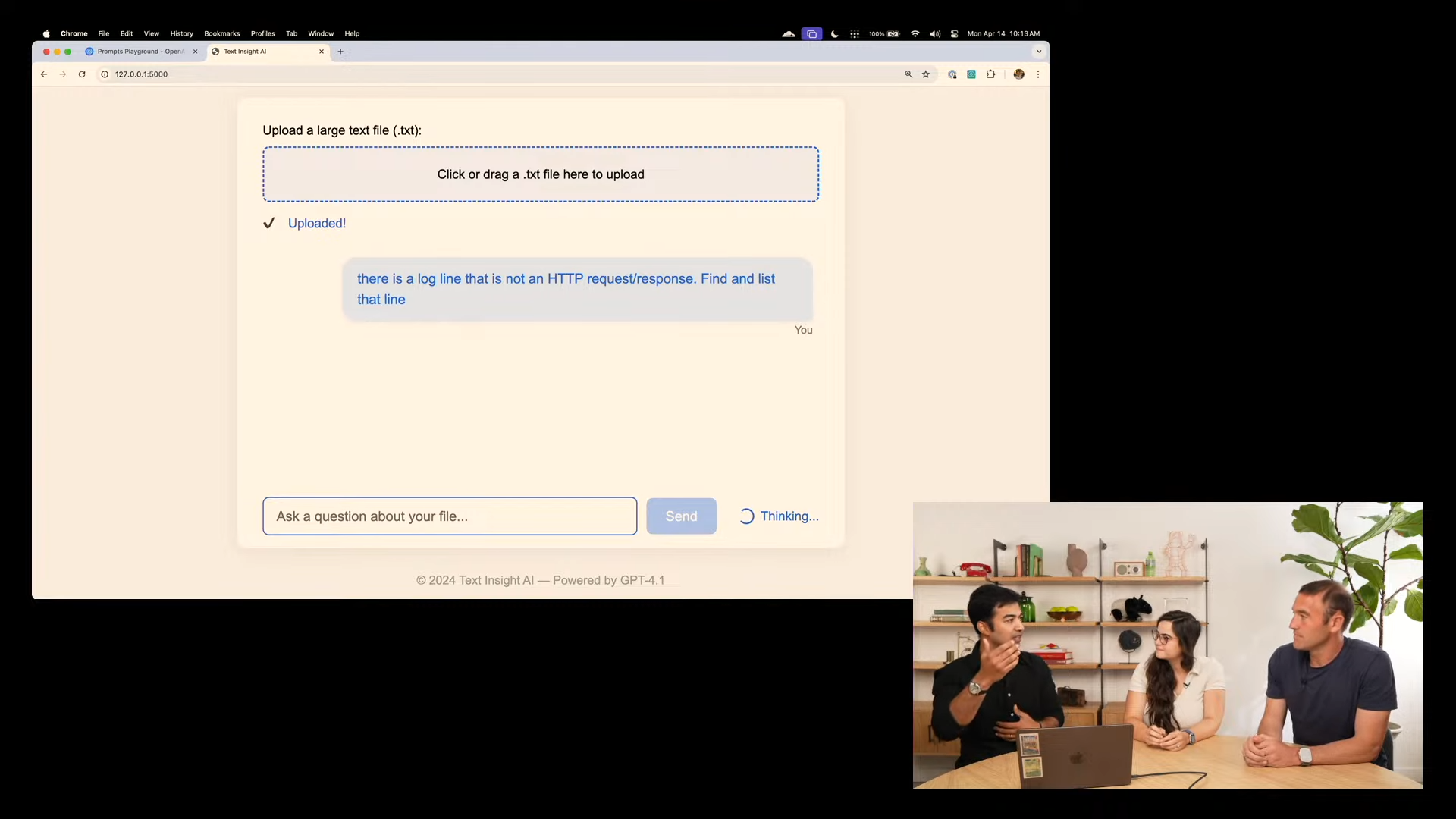 Durant la démo, les ingénieurs d'OpenAI se servent de GPT-4.1 pour fouiller le log d'un NAS vieux de 1995 - © OpenAI