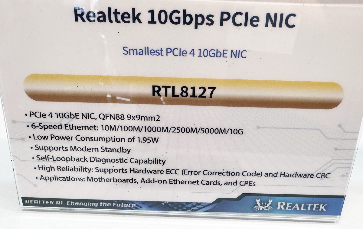Les spécifications du contrôleur réseau Realtek RTL8127. ©Tom's Hardware