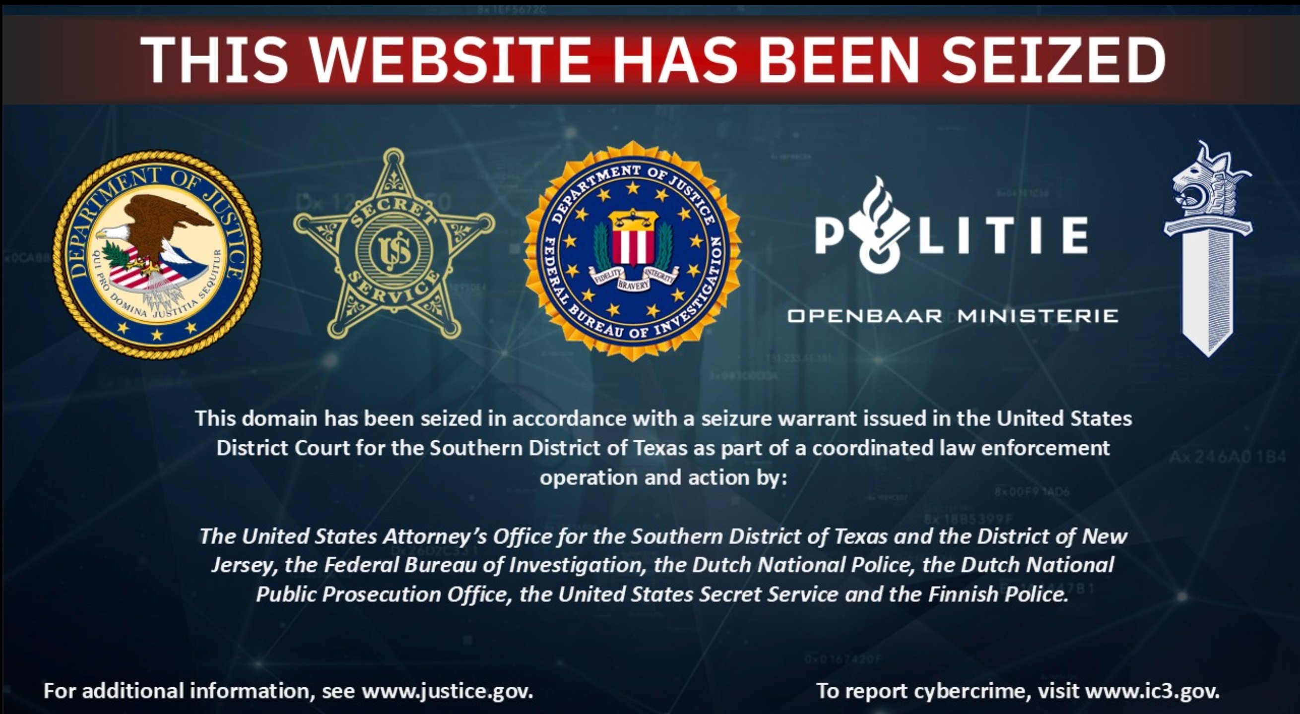 Le site d'AVCheck est désormais inaccessible, et sous banière conjointe du FBI et des autorités néerlandaises. © Clubic