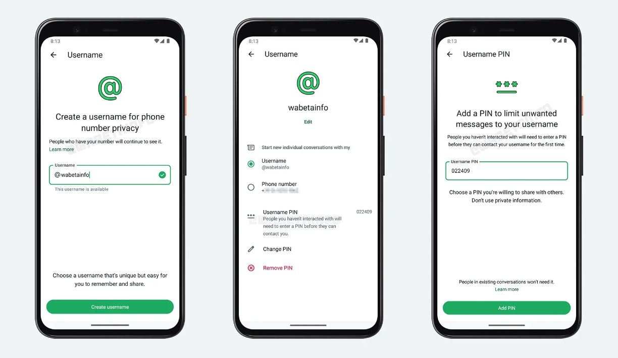 WhatsApp va bientôt permettre de dissimuler son numéro de téléphone derrière un nom d'utilisateur © WABetaInfo