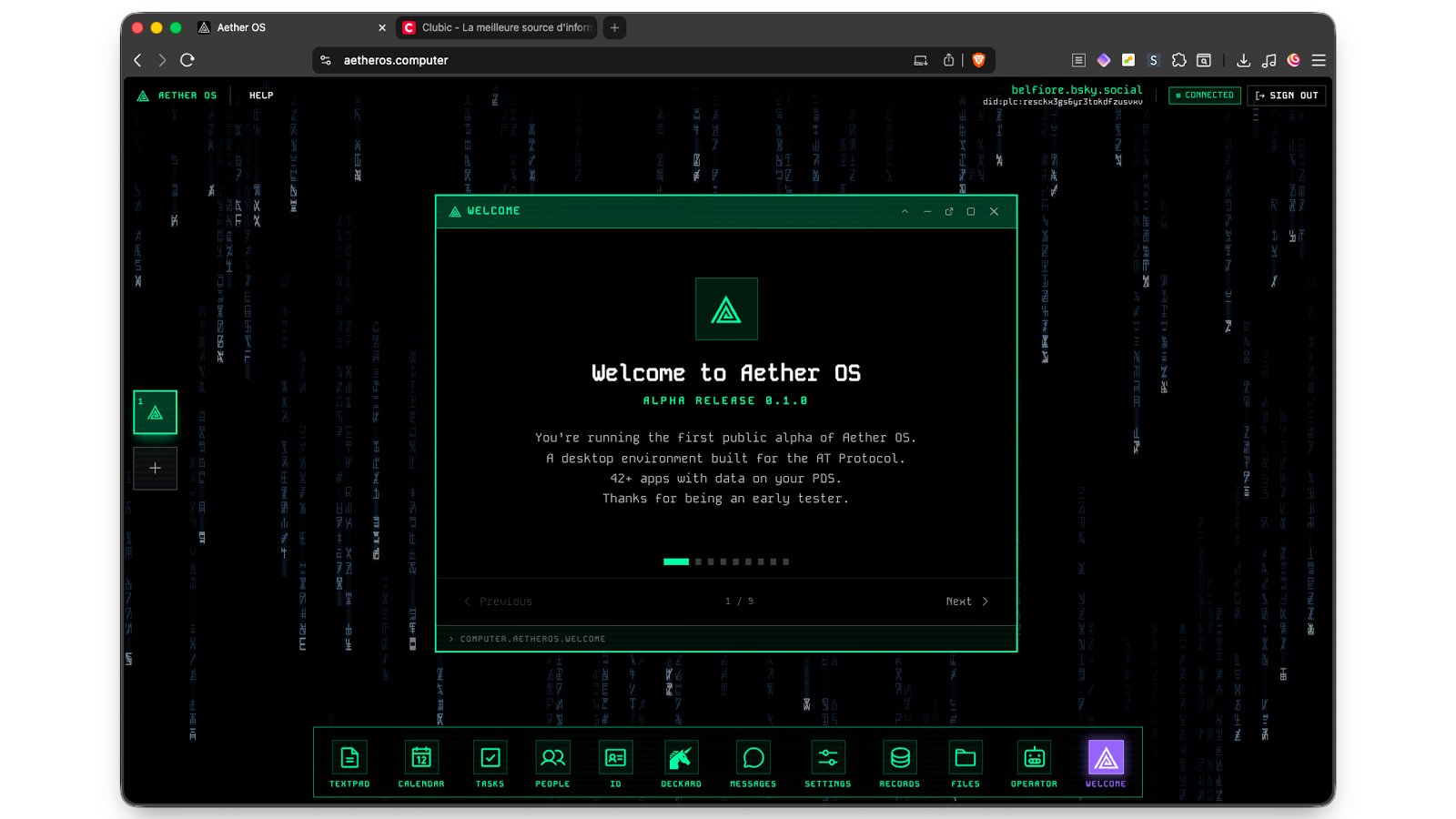 Aether OS se présente comme un environnement de bureau basé sur l’AT Protocol, conçu autour d’une identité internet et d’une authentification web moderne, avec l’objectif de proposer une expérience plus ouverte et connectée - © Aether OS