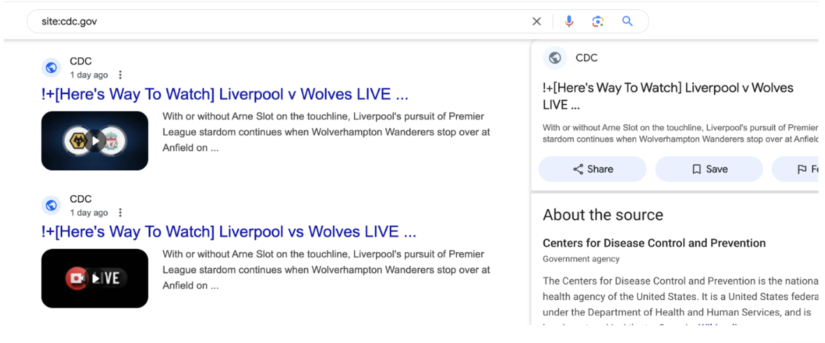Saviez-vous que le site du CDC faisait de la pub pour les matchs de foot britanniques ? C'est parce que l'institution n'a pas correctement nettoyé sa configuration DNS. © Infoblox
