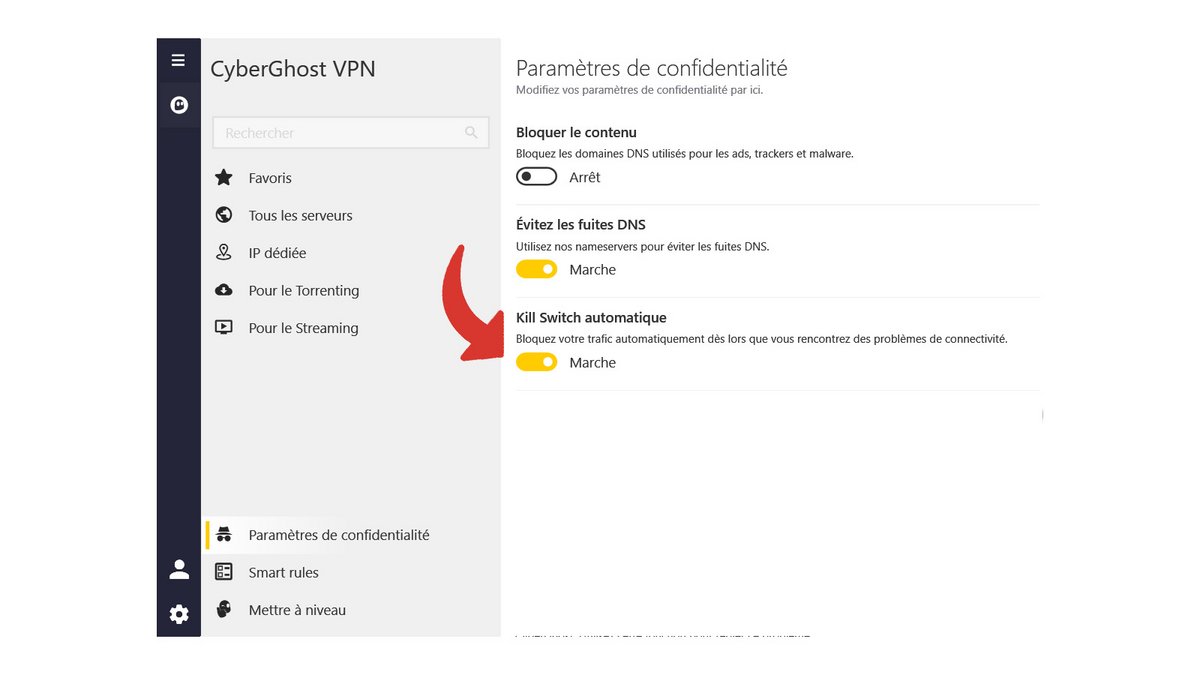 Activation et désactivation du kill switch sur le VPN © Pascale Duc pour Clubic - © CyberGhost