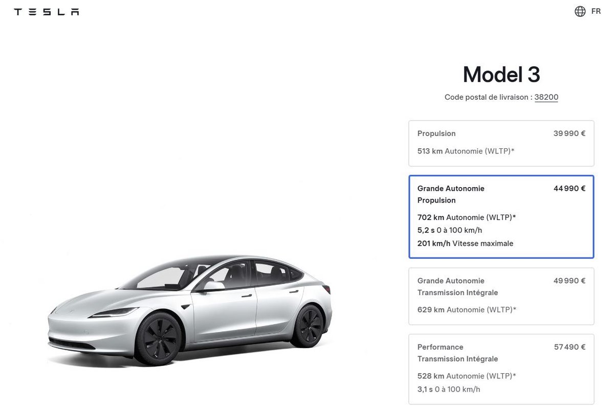 La nouvelle Tesla Model 3 Grand Autonomie Propulsion, à partir de 44 990€ © Tesla