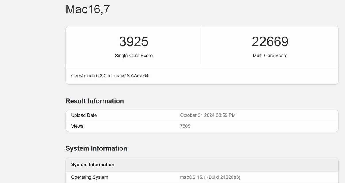 Benchmark Apple M4 Pro © Geekbench