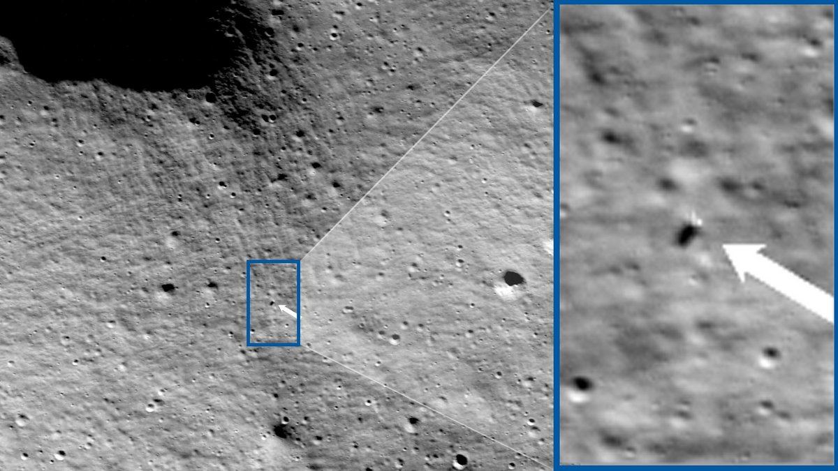 Le site d'atterrissage de Nova-C sur la Lune, observé fin février par l'orbiteur LRO de la NASA et son optique à haute résolution. © NASA
