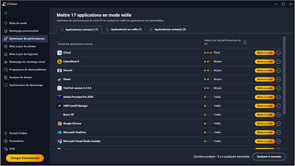 Performance Optimizer met en veille les programmes inutilisés pour libérer les ressources, accélérer Windows et améliorer la réactivité, surtout sur les PC plus anciens - © Piriform