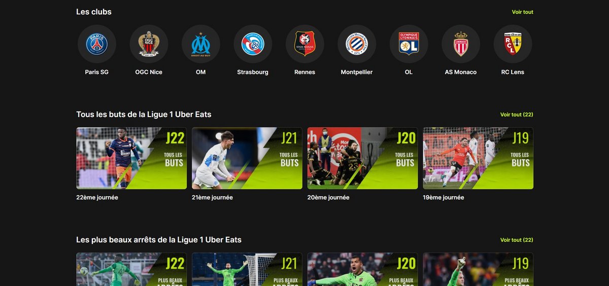 Capture d'écran du site Free Ligue 1 