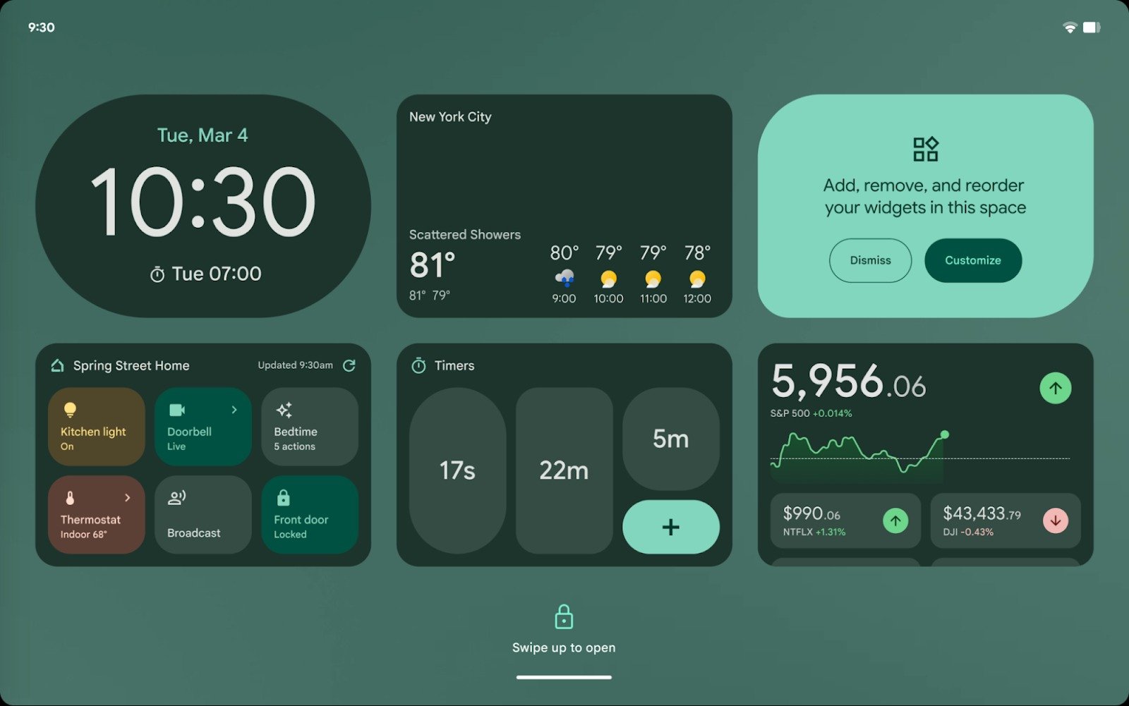 Les widgets pour écran de verrouillage sur les tablettes Android 15. © Google