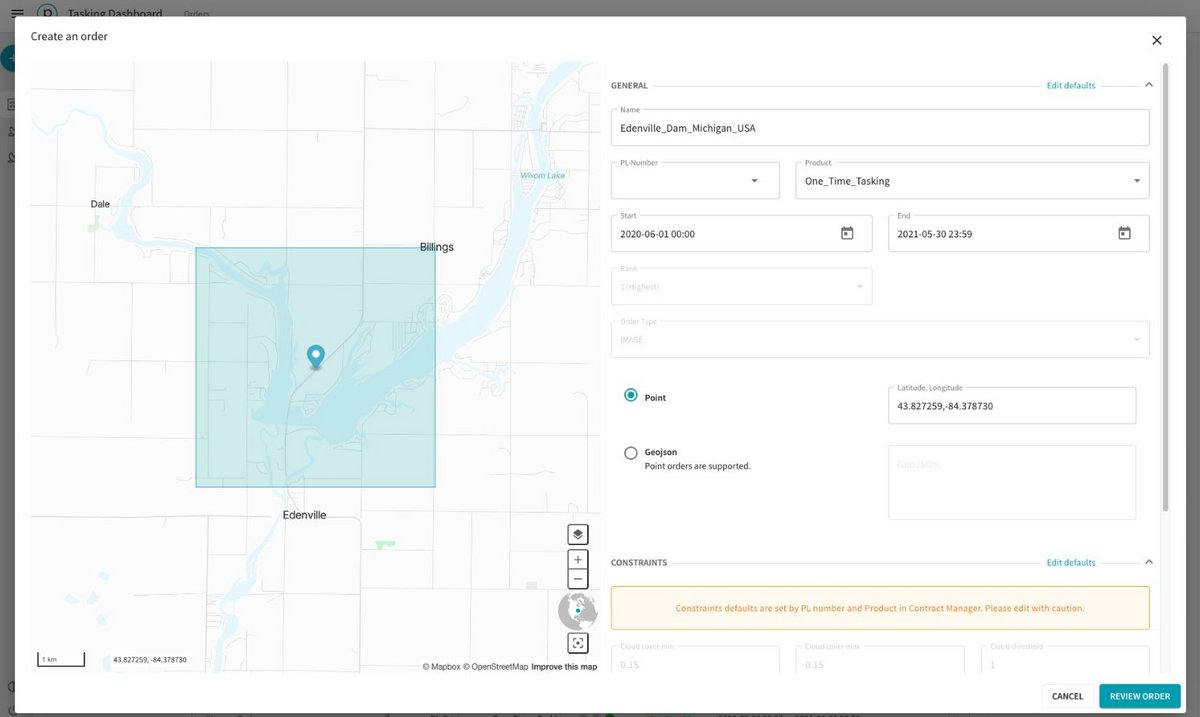 L'interface client de Planet. Crédits © 2020 Planet Labs, Inc