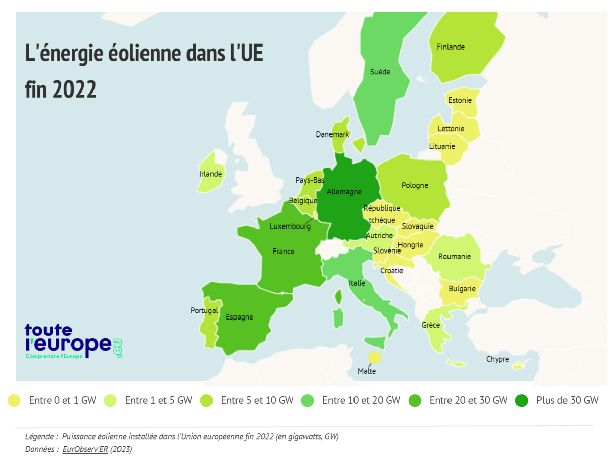  Il est aisé d'observer la concentration territoriale inégale de l'énergie éolienne sur le continent © EurObeserv'ER