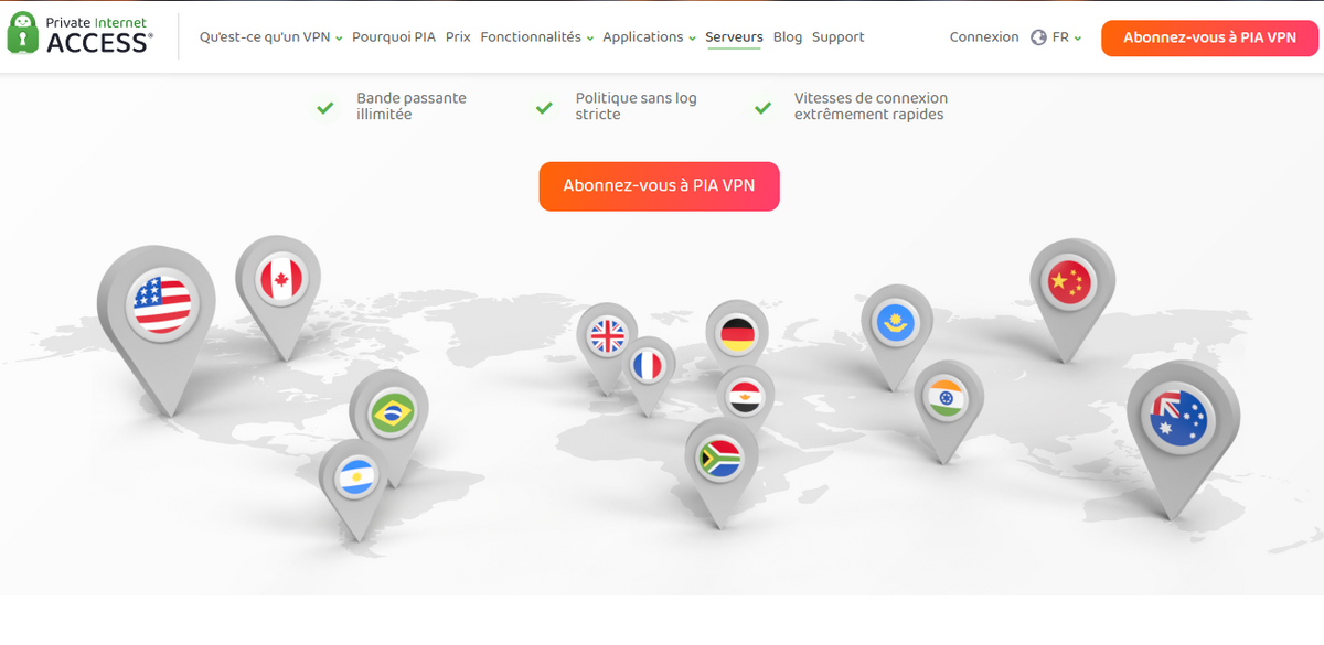 Choisir parmi de nombreux serveurs pays pour une vitesse optimale et un accès global. © PIA