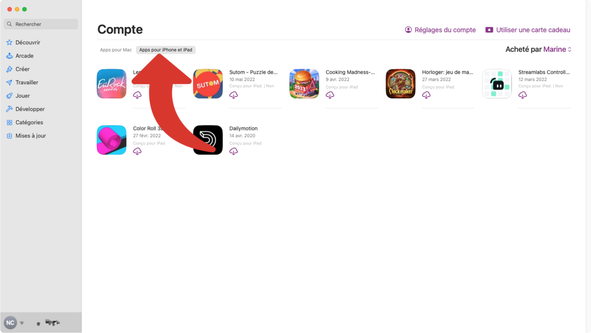 Afficher les applications téléchargées pour iPhone ou iPad avec votre compte Apple de l'App Store du Mac © Clubic